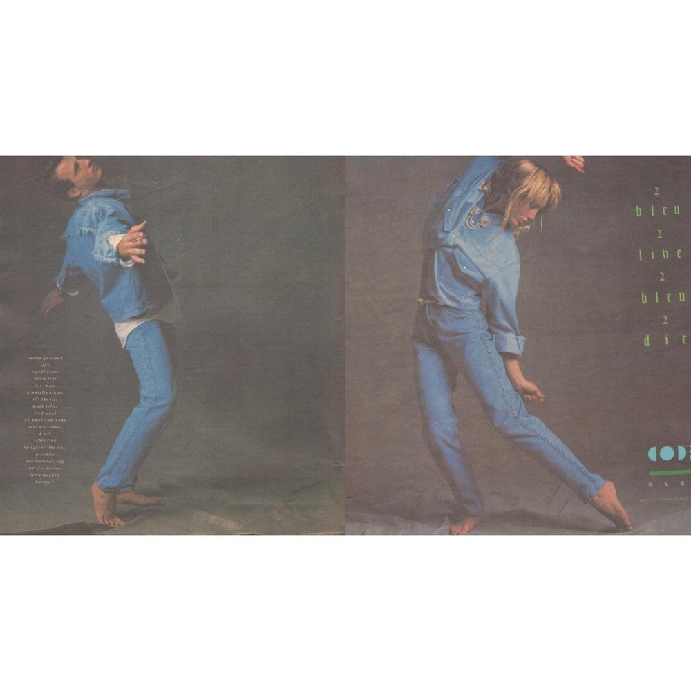 Vintage 1986 Code Bleu Print Ad Denim Fashion Models 80s Jeans Fashion Decor